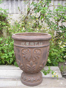 粗陶做旧透气陶盆欧式复古花园，花盆高脚杯红褐色陶艺花器
