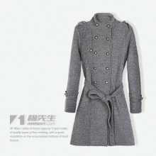 棉先生 2010冬季新款时尚大牌肩章休闲长款女士毛呢外套 S3659