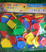 几何纽扣穿线积木 塑料幼儿园拼图智力拼插早教儿童益智玩具3-7岁