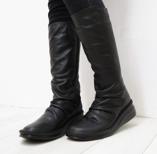 5cm高跟~日本制纯皮，厚底坡跟功能女靴，长筒靴侧拉链气质款c