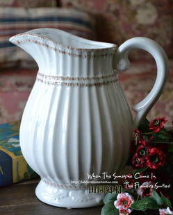 特！欧式复古 地中海 陶瓷奶壶花瓶 花器花插 白色浮雕金边