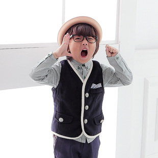  纯一良品韩版童装 儿童秋冬款背心男童英伦学院风灯芯绒夹棉马甲
