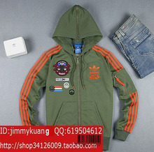 香港订单 Adidas三叶草 STAR WARS绣章连帽拉链飞行夹克军绿外套