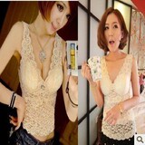 女装修身性感V领镂空全蕾丝胸垫背心 百搭裹胸小吊带打底衫327