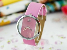 Rosa relojes transparentes [59661] modelos femeninos de Corea del doble disparo de vidrio tipo de correa relojes de señora