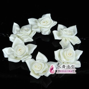  水舞新娘头花头饰配饰品 奶白色花朵结婚发饰 韩式缎带玫瑰花婚纱