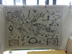 韩国定位棉麻布料 世界地图 素
