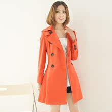 女装正品 <span class=H>2010</span><span class=H>新款</span><span class=H>韩版</span>秋装6649#棉质经典双排扣修身风衣 双色