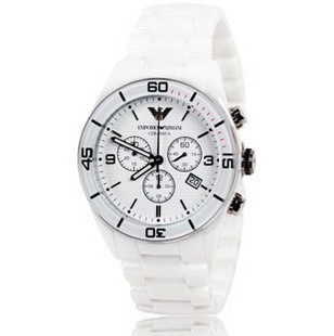  全国联保Armani阿玛尼白色陶瓷大表盘时装石英男表AR1424(有发票)