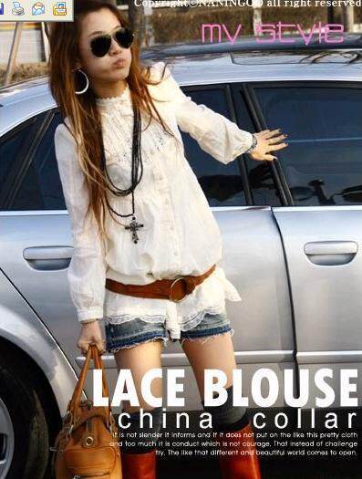 爱丫9211#韩国人气李孝利同款复古气质LACE BLOUS