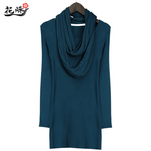 Europe and  big yards round tie collar design pure color female M6396 render sweater
