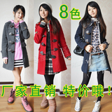 正品！2010秋冬新款牛角扣连帽加厚保暖羊毛呢大衣外套大码女装