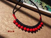 红豆diy手工民族风新奇特色彩，石短款项链锁骨链，复古饰品优雅女人