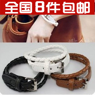  特价批发 韩国韩版小饰品 男女通用情侣 时尚多层编织 皮带式手链