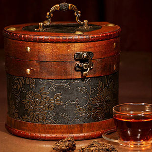 仿古套装怀旧圆形木盒子 茶叶罐收纳盒大皮桶 中式复古包装盒