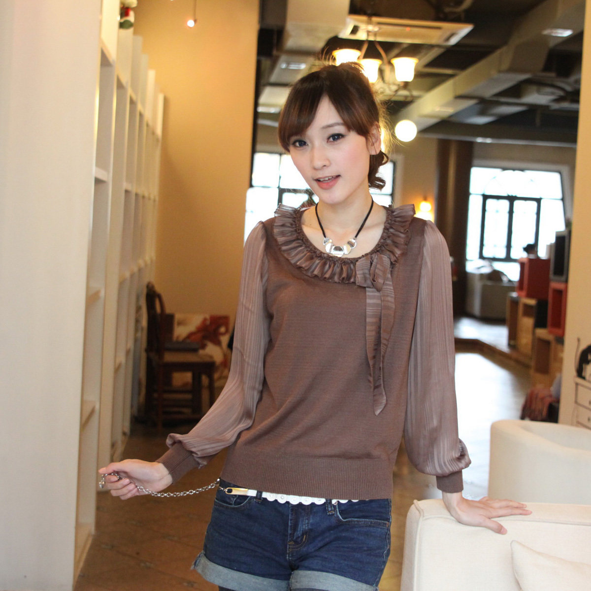 新品2012春装新款韩版正品专柜 <span class=H>依恋</span>美Y.LM418春季爆款女装针织衫
