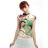 2010秋装女装新款【极致唐装】.弹麻短旗袍衣.荷花