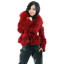 海宁皮草外套特价清仓新款2011狐狸毛领盘花女士短款修身兔毛皮草