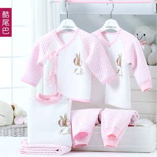  酷尾巴 婴儿童新生儿加厚保暖内衣服睡衣套装 男童女宝宝秋衣秋冬