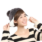 护耳帽毛线帽子女帽冬天保暖帽，毛球冬季可爱加绒加厚韩版韩国帽子