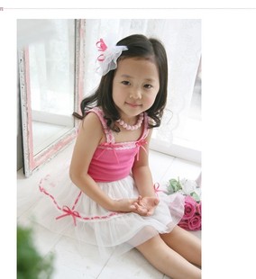  韩国童装夏季新款 儿童连衣裙 公主裙蕾丝演出纱裙 吊带裙2-6岁