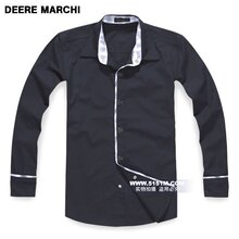 【5151m】DEERE MARCHI 英伦格子翻领纯棉长袖衬衫 DM05蓝