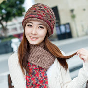 贝雷帽冬季帽子 女 韩版 潮毛线帽子围巾两件套装羊毛针织帽冬天