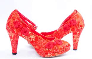  幸服良呈 新娘结婚高跟防水台婚鞋 中式红色绣花旗袍鞋婚礼鞋