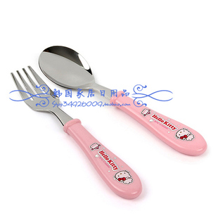 韩国进口 Hello Kitty 宝宝餐具套装 儿童不锈钢 勺子叉子 乐扣