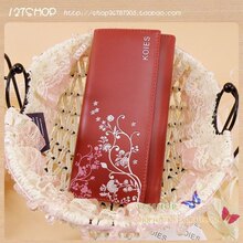 新款韩版热卖\女士钱包\KOIES韩版牵牛花红长款钱包