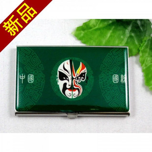  文渊阁 出国礼品 中国特色工艺品 京剧脸谱 绿色 金属名片盒 促销