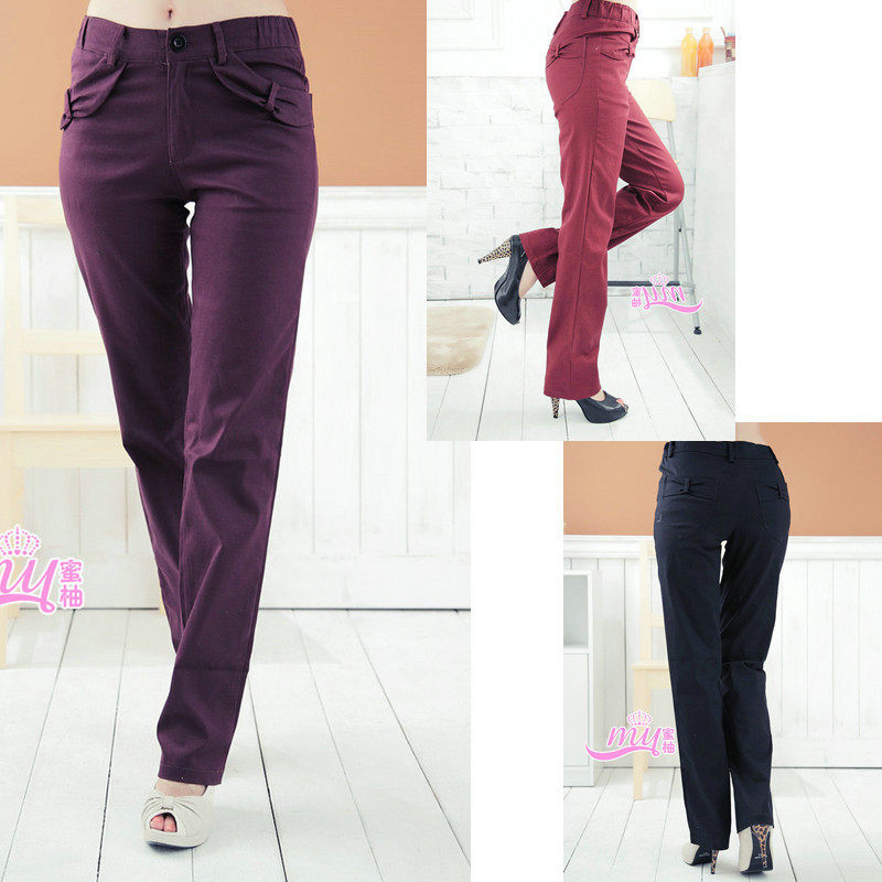 新品特价 胖MM大码<span class=H>女</span><span class=H>装</span> 修身系扣大码<span class=H>女</span><span class=H>裤</span>口袋显瘦休闲长<span class=H>裤</span>子