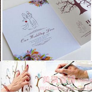 婚礼指纹签到树个性，毕业签名画创意，结婚用品签到本送印泥