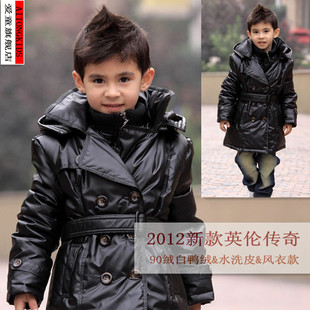  男童女童PU皮羽绒服儿童装羽绒服男童中长款正品羽绒服90绒特价