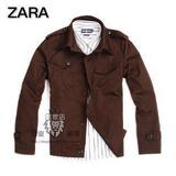 2010年春装热销千件正品ZARA男士单排扣翻领肩章修身短款外套