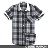 【5151m】DEERE MARCHI休闲方格纯棉男士短袖衬衫 DM29黑蓝格