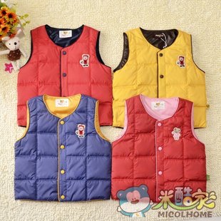  米酷童装 冬装 男女童柔软格子面料两面穿儿童羽绒背心马甲