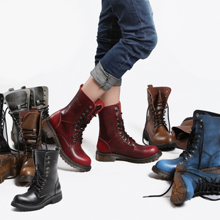  正品情侣款马丁靴 女真皮英伦复古系带欧美机车靴中筒女靴子棉靴