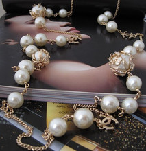 CHANEL Chanel bolso hermoso destello de diamante de flores collar de perlas largo collar de perlas de K hembra chapados en oro