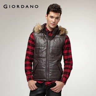 2012 Giordano shuaimao collar leather jacket men's cool warm cotton vest 01071571
