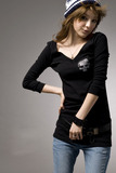 2010秋装新款淑女修身中长款骷髅头V领针织衫