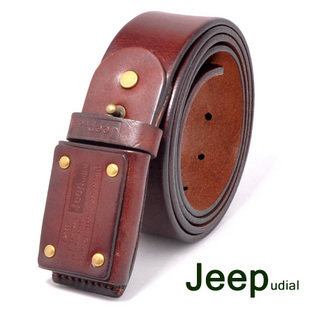 正品jeep udial 防过敏 头层牛皮 真皮 皮带 男 平滑扣 板扣 腰带