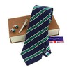 深蓝绿色条纹男士商务正装纳米领带袖扣领带夹精美盒套装89
