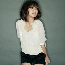 2010新款女装 日式 白色 公主甜美花朵仿真丝短袖雪纺衫上衣1943