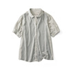 女装夏装出口日本田园风格复古圆点，短袖衬衣衬衫浅灰白色