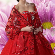 时尚红色百搭新娘披肩多功能蕾丝亮片薄款披纱婚纱礼服配件