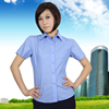 夏季女士短袖深蓝纯色厂服衬衣公司酒店员工，团体工作服定制绣logo
