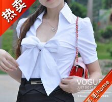 【2件包邮】经典蝴蝶结衬衣/OL式女装白色时尚短袖 连体衬衫371