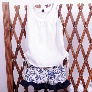  原创童装--儿童背心短裤套装--白色款