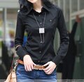 689 10春新款韩版女衬衫 修身长袖女衬衫 五分袖白色黑色女衬衫
